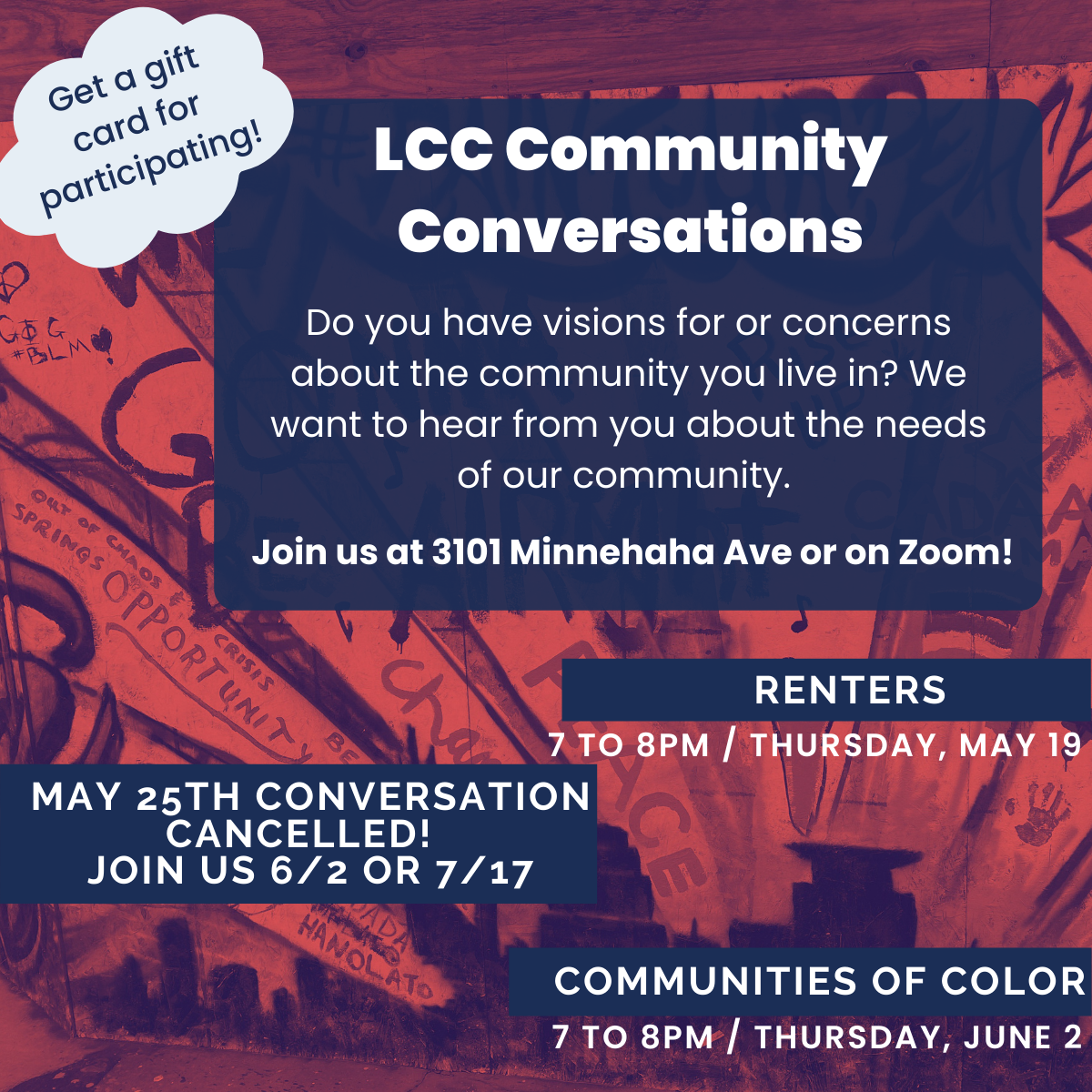 community conversations with a picture of lake street street art