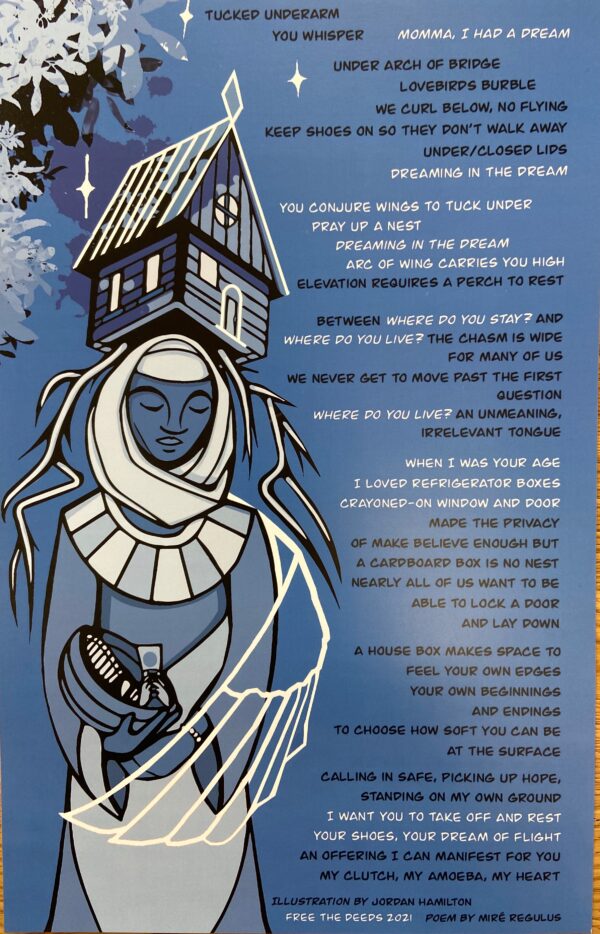 11x17 poster with a person and a house with poem on the right