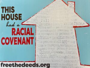 this house had a racial covenant with a photo of a house with language from racial covenants placed over it